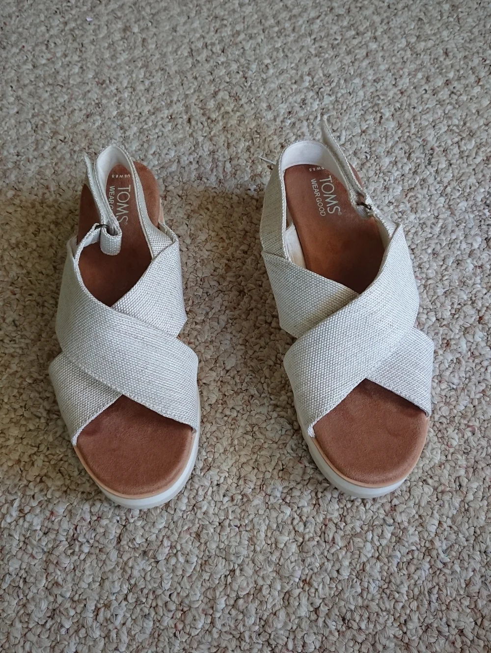 Toms Diana Crossover Cream Slingback Wedge Sandals size 8.5